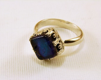 Sterling Silver and Dichroic Glass Ring, Size 7
