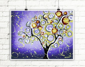 Whimsical Tree of Life Wall Art Print, Purple Tree Wall Decor, Abstract Landscape Home Decor, Signed Giclee Print