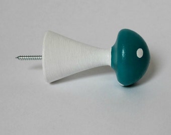 Patère champignon - turquoise et blanche