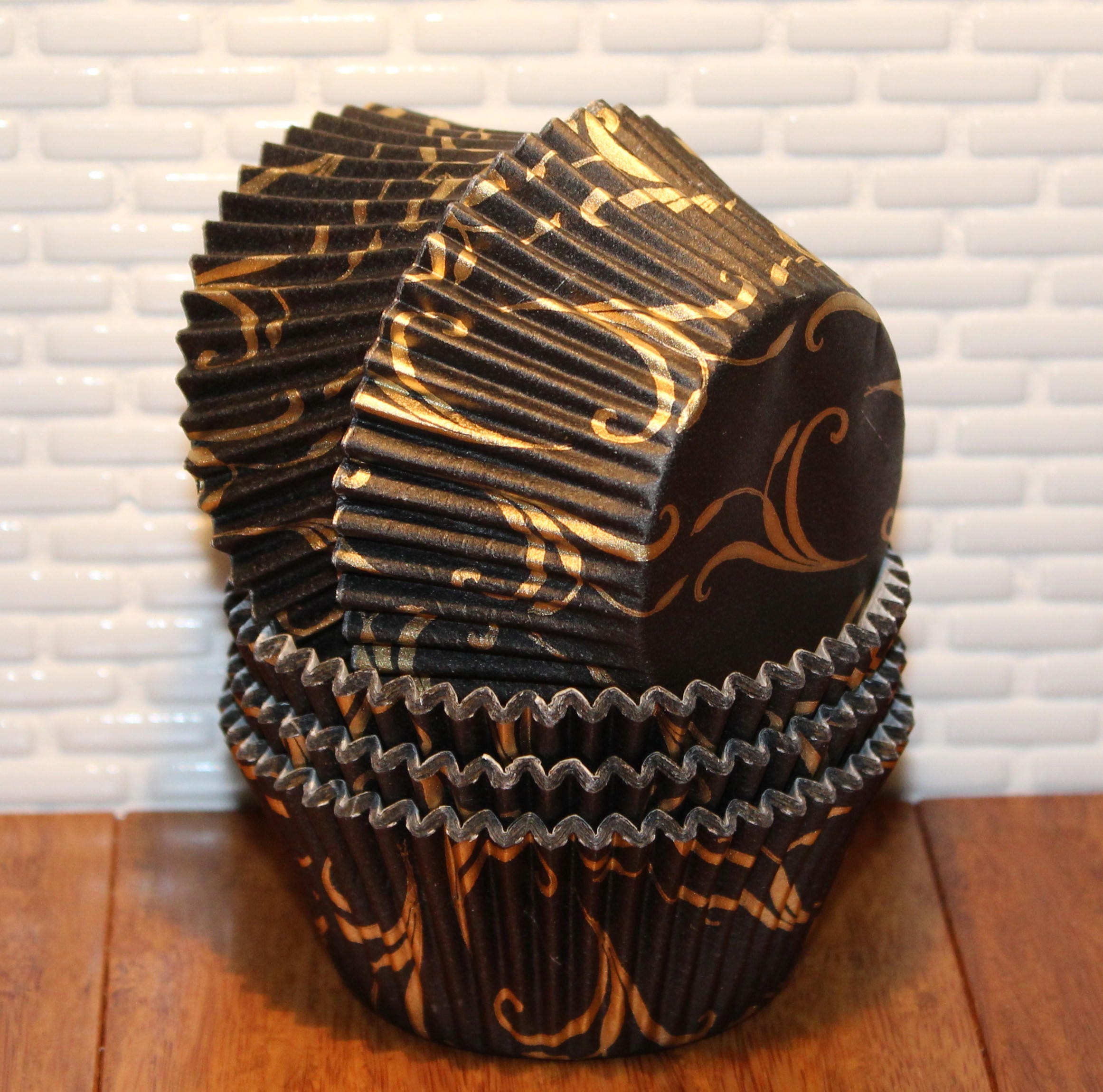 Elegant Black Gold Scroll Heavy Duty Cupcake Liners Qty 40