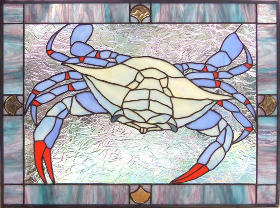 Stained Glass Blue Crab Window