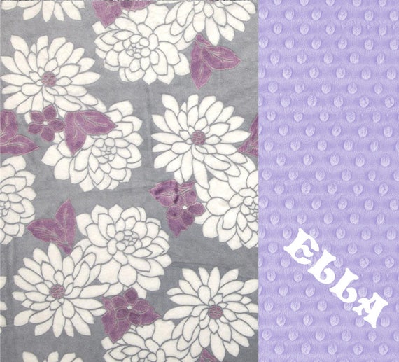 Minky Baby Blanket, Personalized Baby Blanket -Flowers Lavender Gray Nursery Decor Girl // Baby Shower Gift // Receiving Blanket