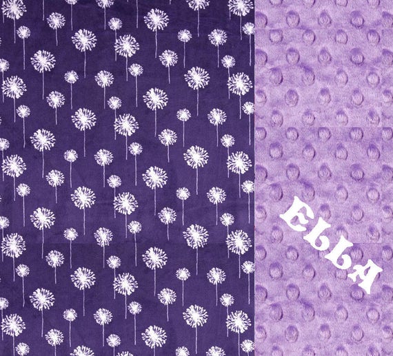 Floral Minky Adult Blanket, Personalized Blanket, Dandelions Blanket, Minky Throw, Purple Lilac Throw, Personalized Gift, Gift for Women