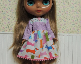 Dashund Weiner Dog Dress for Blythe, long sleeves