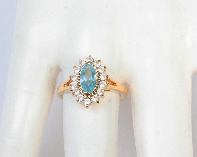 Blue Marquise Rhinestone Ring Clear Rhinestones Cocktail Dinner Ring Size 9