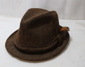 Vintage CHAMP Brown Tweed Fedora Size 7 1/4, Wool Blend