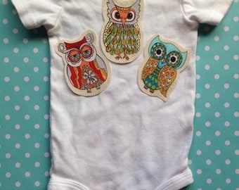 4 Piece Fabric Iron On Applique Owl Set