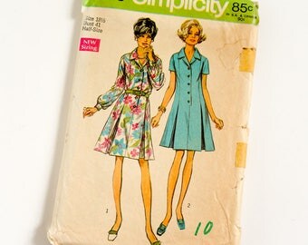 Vintage 1960s Womens Size 18.5 Princess Shirt-Dress Simplicity Sewing Pattern 8659 Complete / bust 41 waist 34