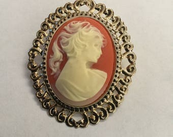 Vintage Large Victorian Revival Cameo Brooch 1970s