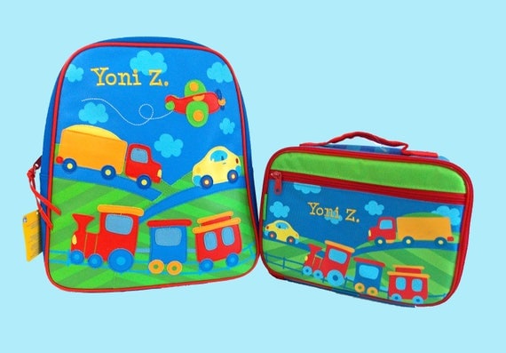 Child's Personalized Stephen Joseph GoGo TRANSPORTATION Themed Backpack and Lunchbox School Set-Monogramming Included In Price