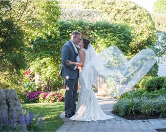 Cascading 108" Cathedral finished cascading single layer wedding veil white, ivory or diamond
