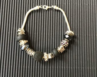 Black and Silver Beaded Bracelet, Pandora Style, Charity Item, MadebyMoms4Moms