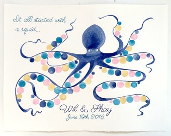 Baby shower Guest Book Alternative print - watercolor wedding guestbook gift - SQUID