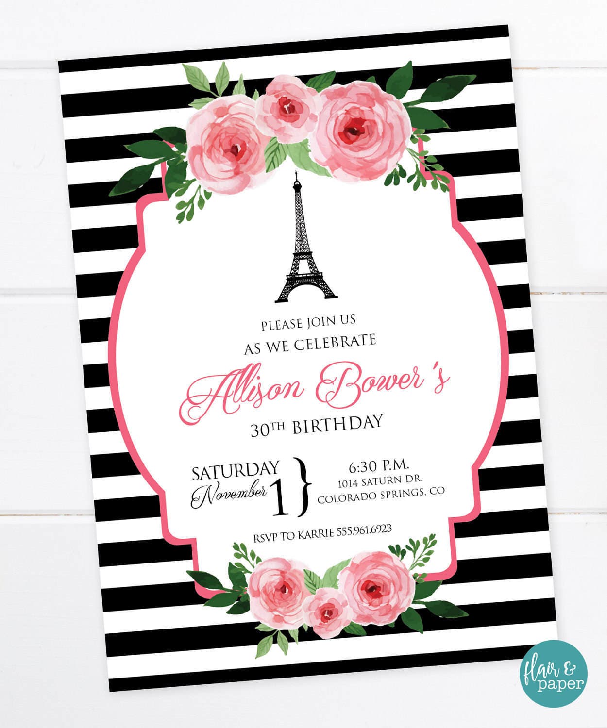 Parisian Birthday Invitation French Party Paris Parisian