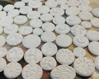 50 Ceramic mini TILES - Mixed designs - BISQUE - Unpainted - Paint your own - Great for MOSAICS, magnets, jewelry designs, and more