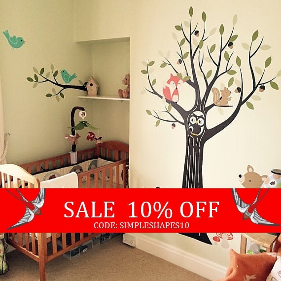 Sale Woodland Nursery Wall Decals Nursery Tree by SimpleShapes