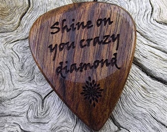 Wood Guitar Pick - Premium Quality - Handmade With Caribbean Rosewood - Laser Engraved On Each Side - Actual Pick Shown