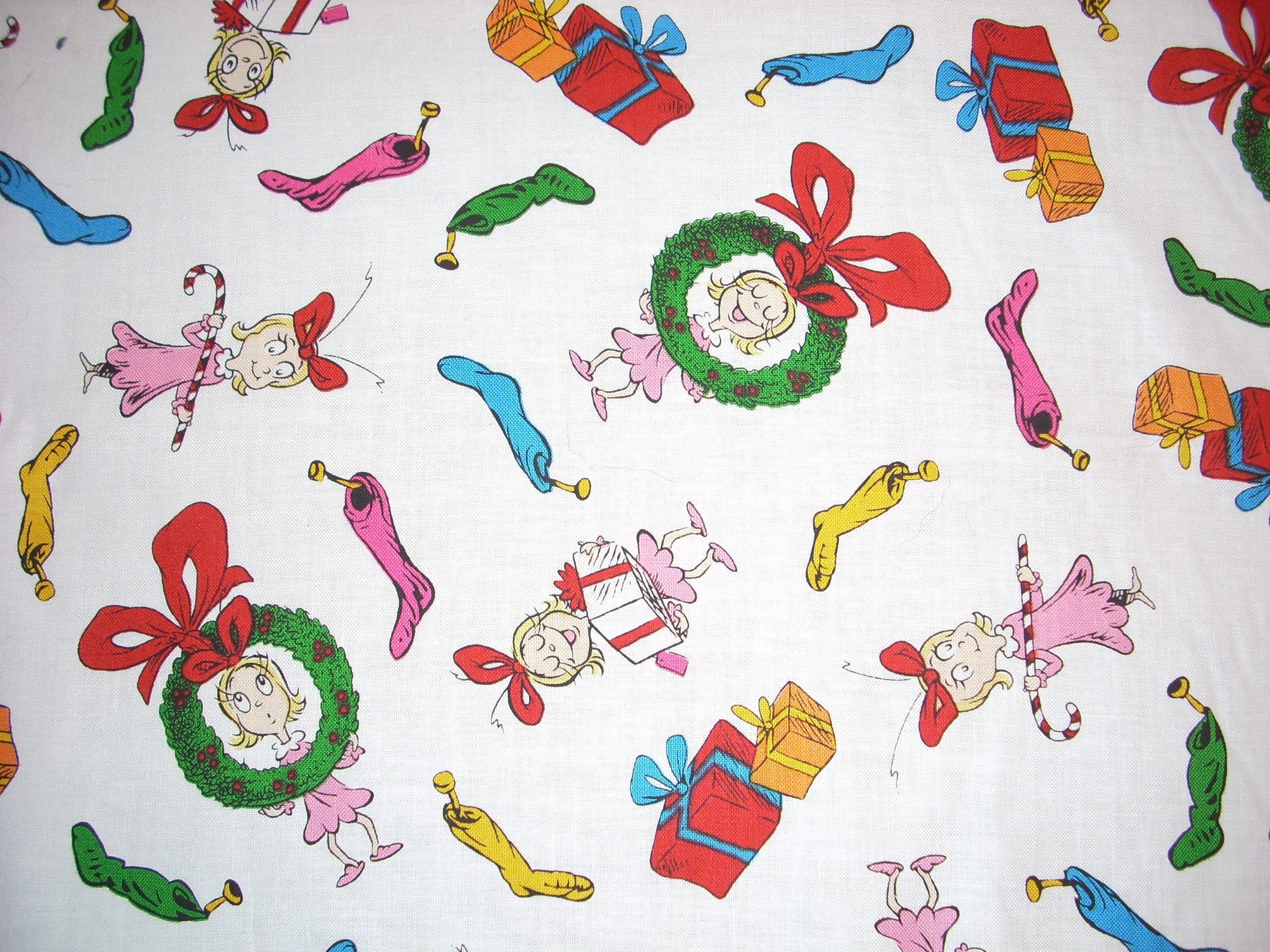 Cindy Lou Who -Seuss Christmas on white cotton fabric-31 inches long by ...