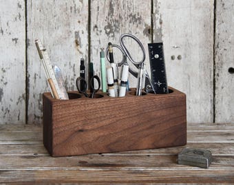 Walnut Desk Caddy Large by Peg and Awl, Office Decor, Desk Organizer, Office Desk Accessories, Pencil Holder, Tool Caddy, Fathers Day Gift