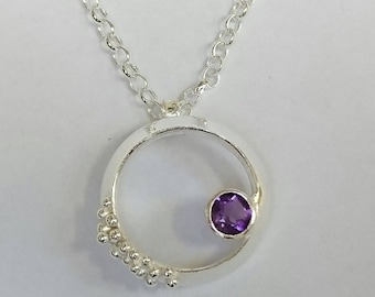 Sterling silver handmade amethyst necklace with granulation, hallmarked in Edinburgh