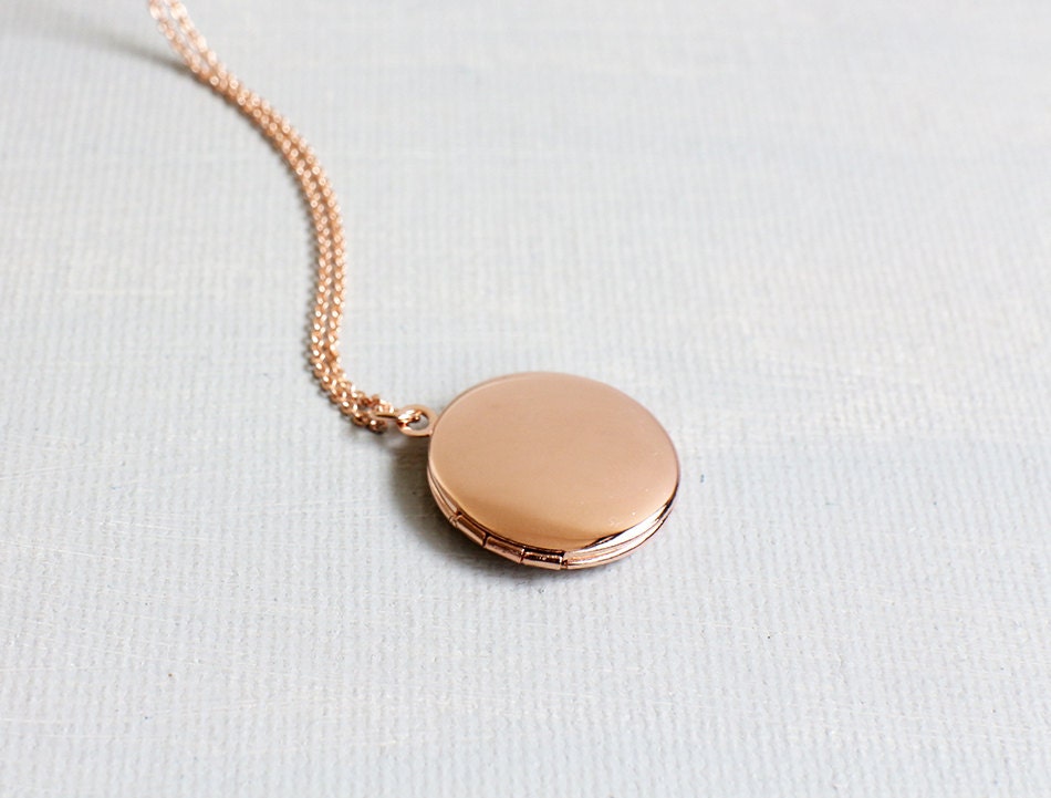 Rose Gold Locket Necklace. small round rose gold plated locket