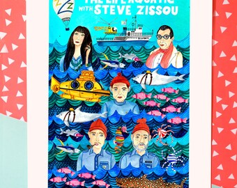 The Life Aquatic art print/Wes Anderson poster/Steve Zissou poster/Bill Murray art/movie geek art print/fun gift for boyfriends/gift for her
