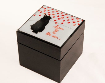 Love Is In The Air Wood Keepsake Box, I Love You, Gifts for Cat Lovers, Cat Artwork Deborah Julian
