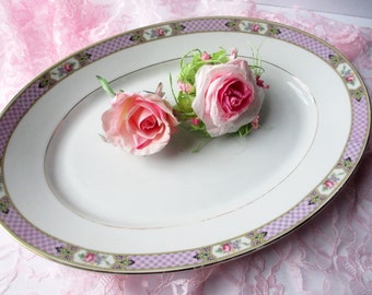 Antique Serving Platter Tiesch Altswasser Silesia Pink Floral