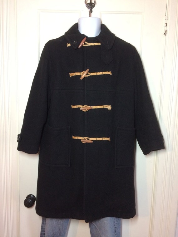 1960's Black Duffle Coat Jacket looks size Medium rope and