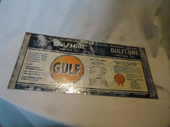 Unrolled Gulf Gulflube Motor Oil One Quart Tin Can or Sign