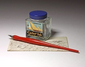 Vintage Carter's Ink Bottle with Pen - circa 1940's