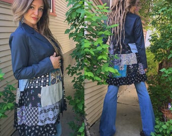 Patchwork Jacket, Size M,festival jacket, patchwork blazer, eco jacket, upcycled jacket, hippy coat, navy jacket, Zasra