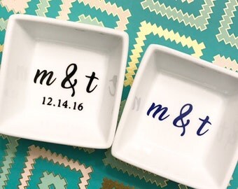 Personalized Couple Initial Ring Dish | Engagement Ring Dish | Initials | Ring Holder | Bride | Couple | Porcelain | Jewlery Dish
