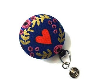 Rifle Paper Co/Heart Retractable ID Badge Reel/ID Badge Holder/Badge Reel/Retractable Lanyard/RNs ID Reel/Teachers Gift/Navy Red Gold