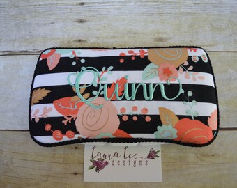 Travel Baby Wipe Case in Pink Coral Mint and Metallic Gold Floral on Black and White Stripes, Flower Diaper Wipecase, Baby Shower Gift