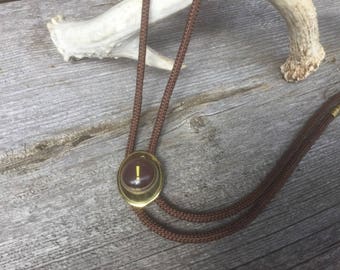 Mens Bolo Tie ! Repurposed, Goldtone Bolo with Question Mark Focal, Mens Rodeo Attire, Bolo Accessory for Men