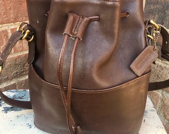 Vintage Coach bag, brown vintage coach purse, pull string boho bag, drawl string leather bag, Coach shoulder bag, Coach bag 9804