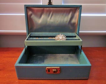 Mele Jewelry Box, Blue, Vintage, Mid Century, Retro
