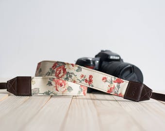 Cream Floral Vintage Camera Strap for DSLR , Mirror Less ,Compact