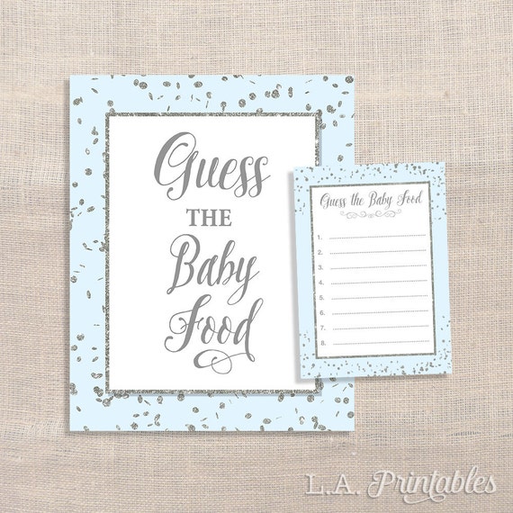 Guess the Baby Food Sign and Game Cards Blue and by LAPrintables