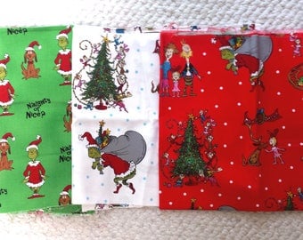Christmas Grinch Fabric Red Green White Holiday, Perfect for Knitting or Crochet Project Bags, Notions Pouches.