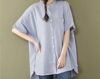 Loose Fitting Cotton Shirt Blouse for Women - Women Top- Women Clothing (R)