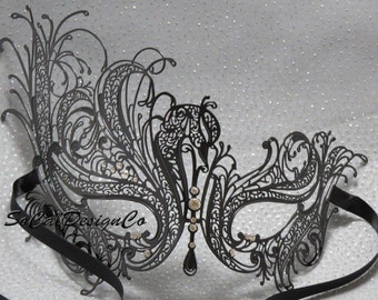 Swan Masquerade Mask, Womans Masquerade Mask, Black Masks, Filigree Mask, Metal Masks, Mask for Women, Venetian Mask, Venetian Masks, Mask