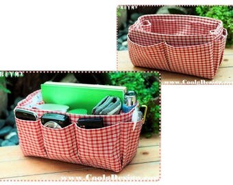Purse Organizer insert Practical and Easy to Use/ Extra Sturdy / Red Plaid / Large 25x10cm