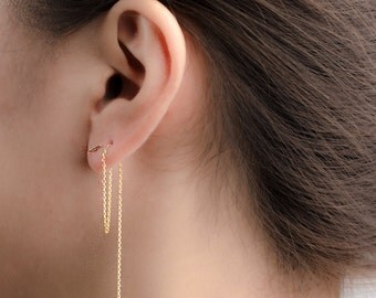 Long Chain Threader Earrings, Sterling Silver, Gold Plated, Delicate Chain Stick Earrings, Minimal Lunaijewelry, Gift, CHE024