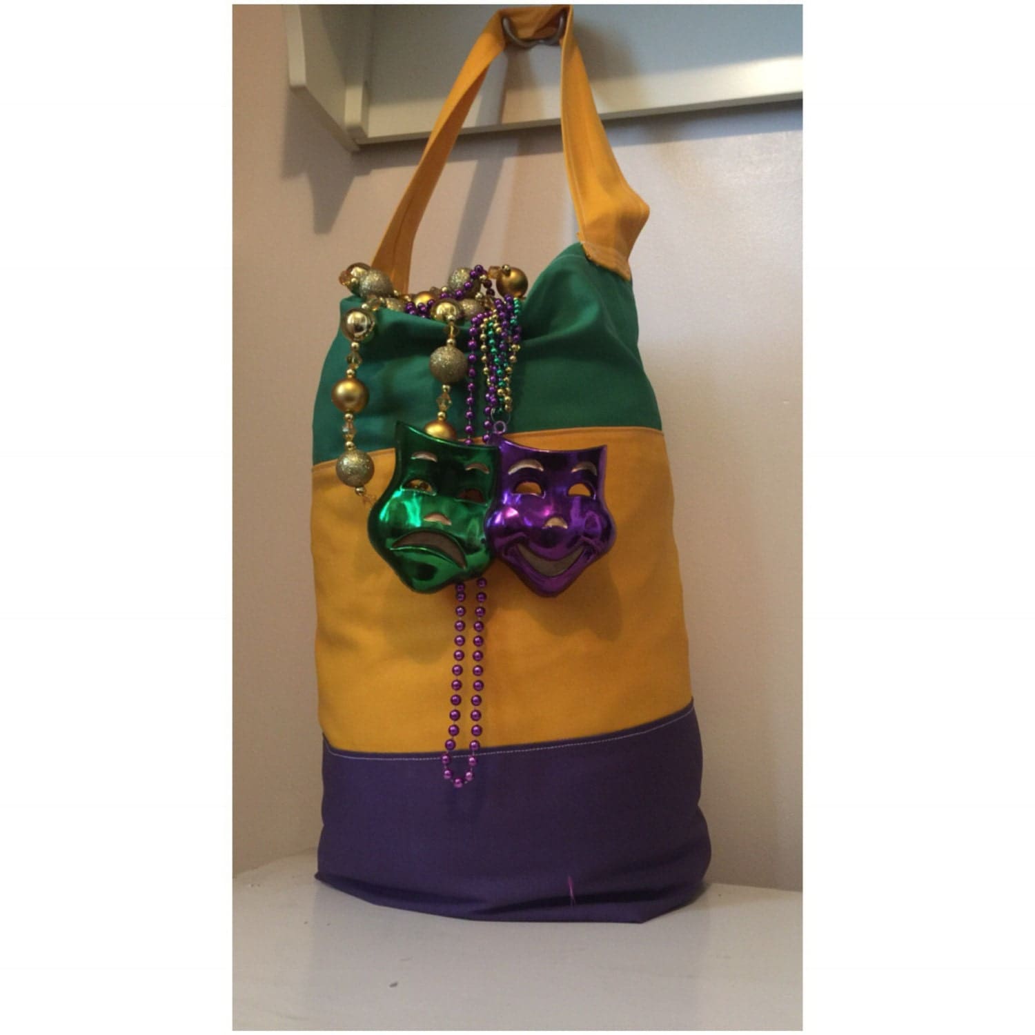 Throw Me Something Tall Tote Mardi Gras Bead Bag with