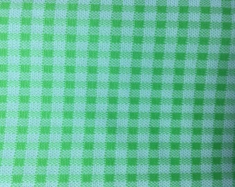 Vintage 60s 70s Upholstery Fabric Rare Lime Green Checkered Gingham Fabric Polyester