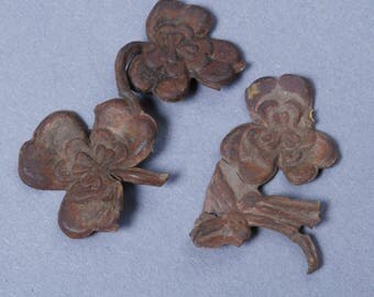 Antique brass plate, connector, finding, embellishment. Original dark patina. Clover leaf