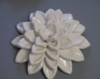 Ceramic White Puffy Dahlia Buy 1,2 or all three, Ceramic Flowers, white puffy dahlia, flower blooms, ceramic wall sculpture, ceramic flowers