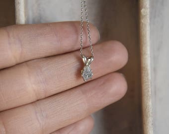 Minimalistic-Natural gray -raw rough uncut diamond pendant necklace- sterling silver